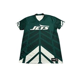 NFL Flag Football Jersey New York Jets Adult Medium Green White Excellent V-Neck